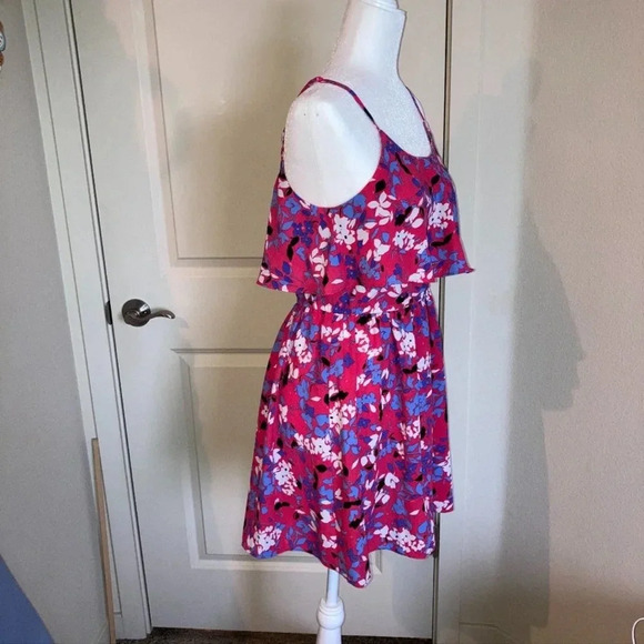 Elle Sundress Large Pink Purple Floral Print Ruffled Cute Casual Dress Summer - Picture 2 of 15